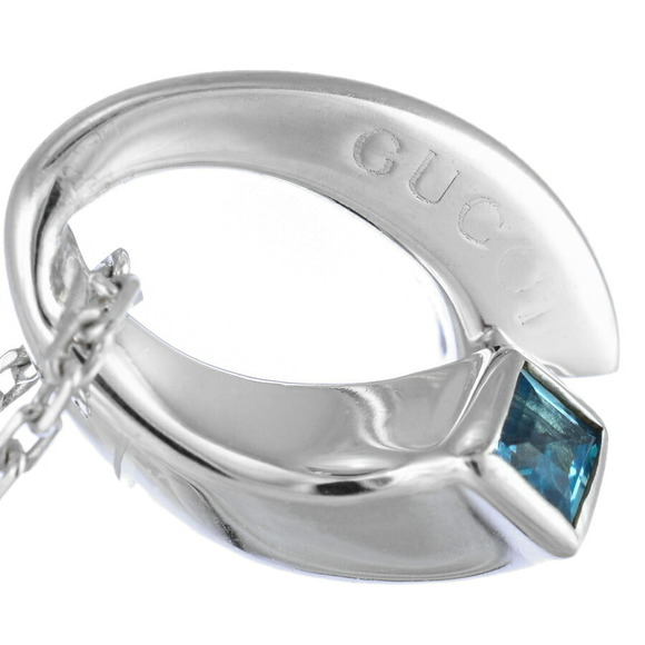 Gucci Sterling Silver Blue Topaz GG Logo Pendant Necklace - Picture 3 of 8